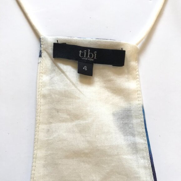 Tibi Peplum Racerback Blouse Top Shirt Womens 4 Cream Blue Sleeveless V-Neck - Picture 5 of 11
